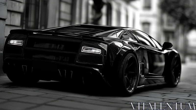 Glossy Black Supercar on City Street AI Image