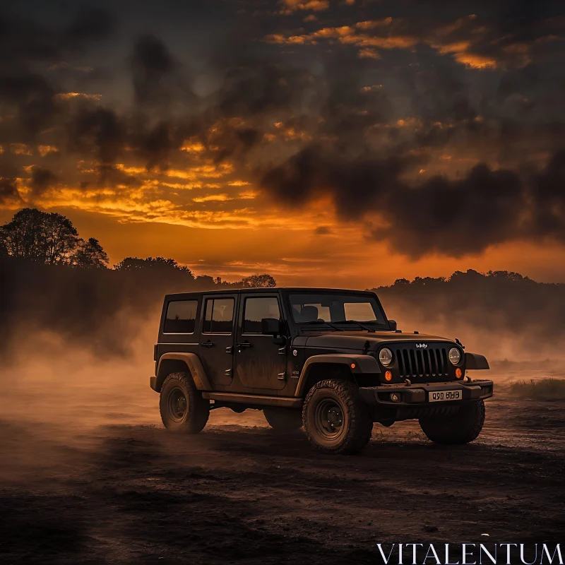 Off-Road Vehicle Against a Golden Sunset AI Image