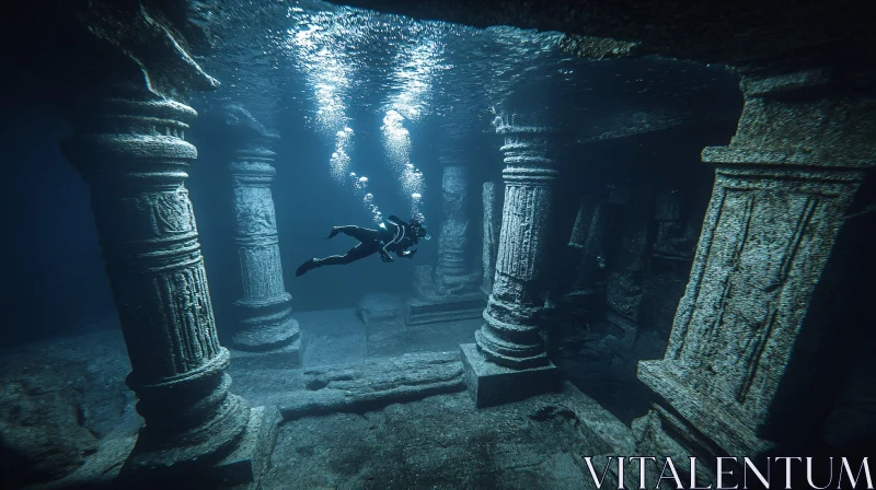 Ancient Underwater Ruins Discovered by Diver AI Image