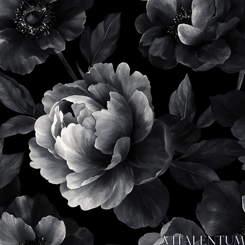 Detailed Floral Monochrome Illustration AI Image