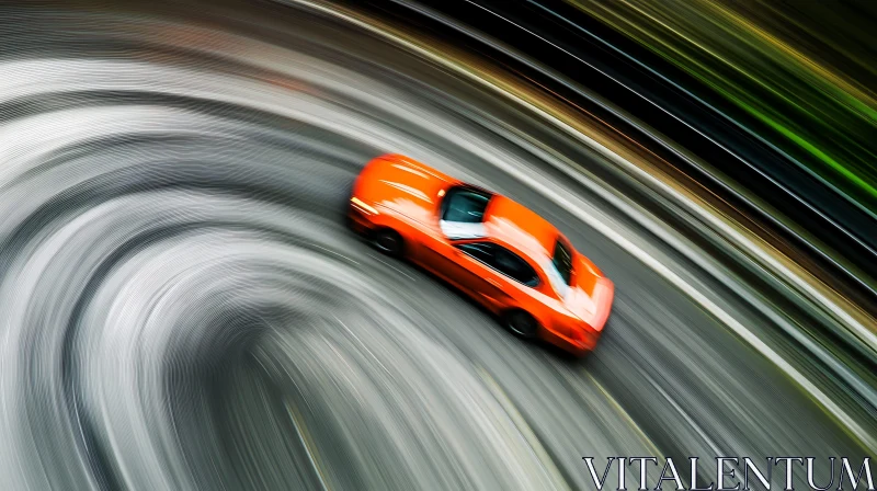 Blurry Orange Car on a Curved Track AI Image