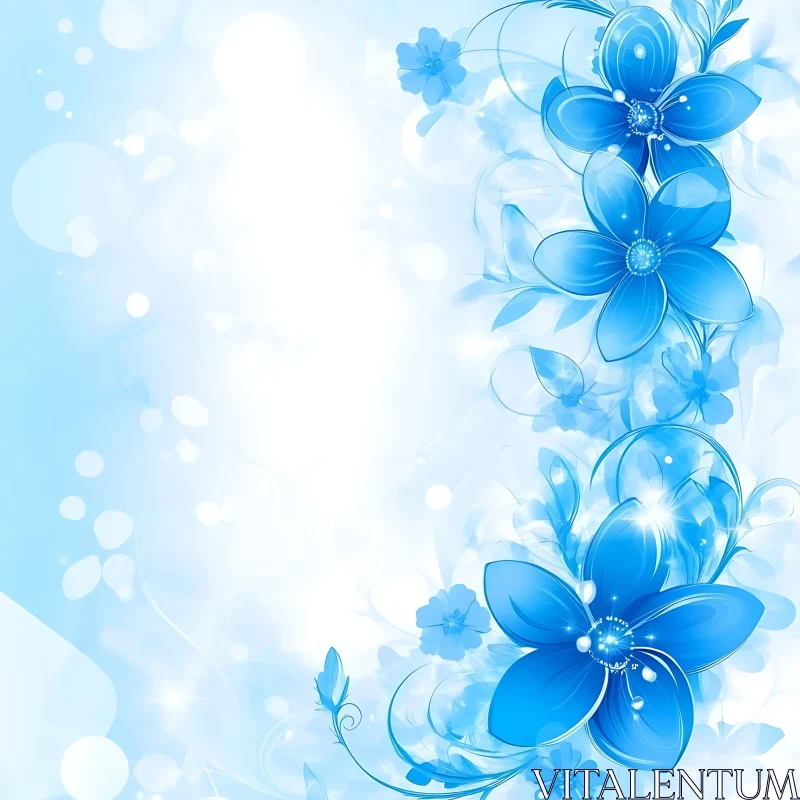 Abstract Floral Design Featuring Blue Flowers AI Image