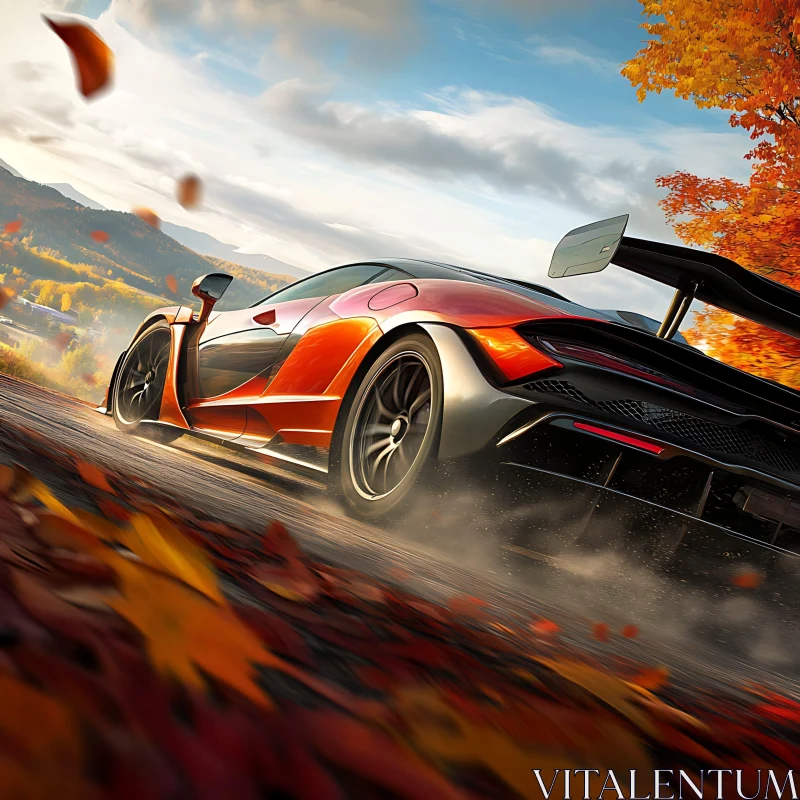 Autumn Drive - Sleek Supercar on Scenic Road AI Image