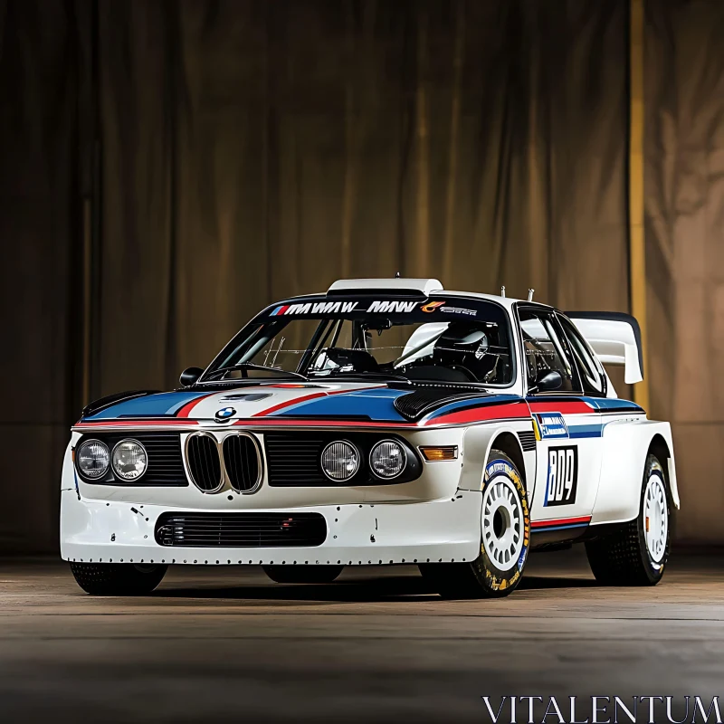 Retro Motorsport Car with White, Red, and Blue Design AI Image