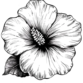 Monochromatic Hibiscus Flower Line Art