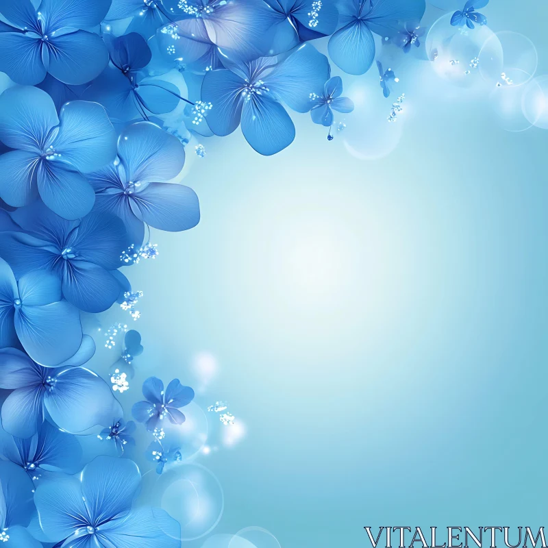 Blue Blossoms with Bokeh Background AI Image