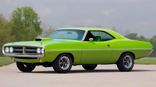 Retro Green High-Performance Muscle Car