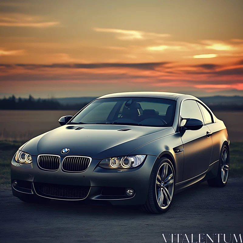 BMW Car with Metallic Finish at Sunset AI Image