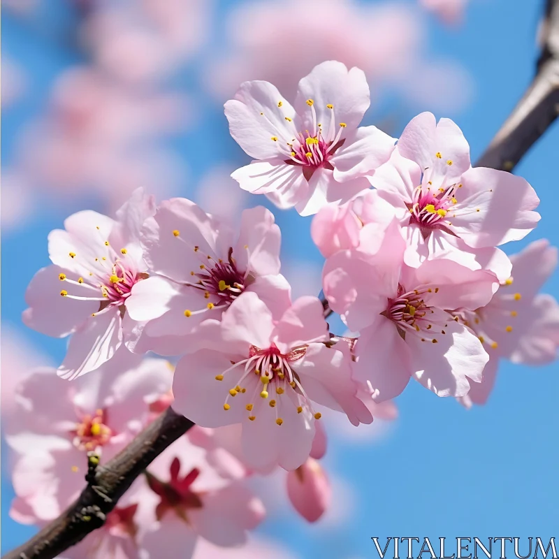 Cherry Blossoms with Pink Petals in Sunlight AI Image