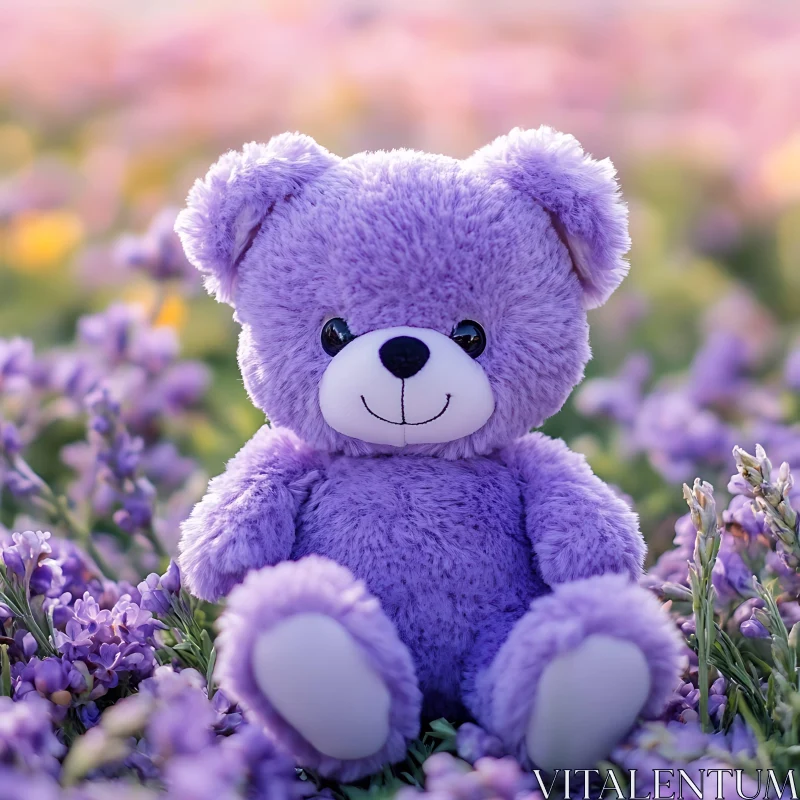 Charming Plush Bear among Lavender Blossoms AI Image