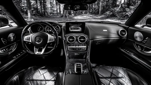 High-Tech Car Interior and Scenic Forest Road