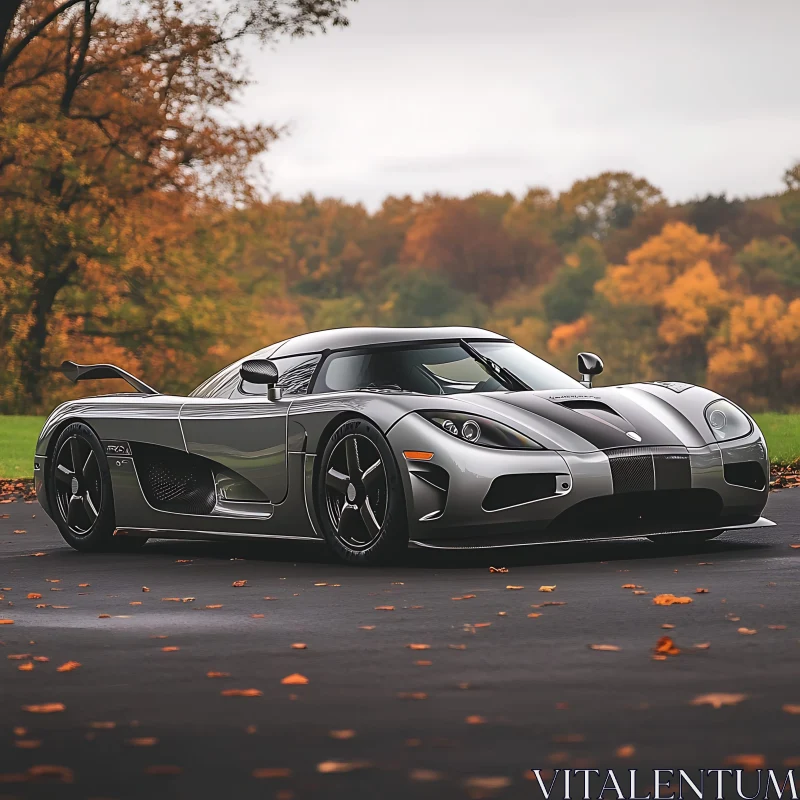 Luxury Car in Fall Setting AI Image