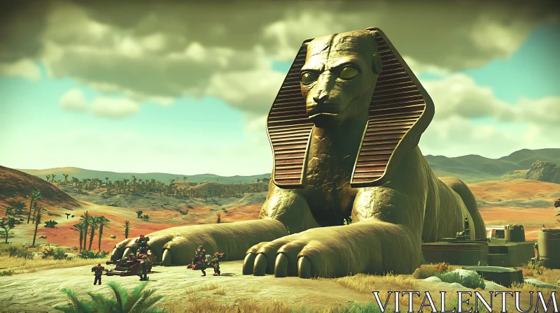 Monumental Sphinx in Vast Desert AI Image