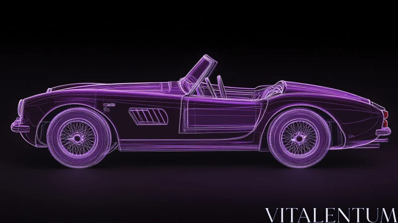 Neon Wireframe Classic Car in Violet AI Image