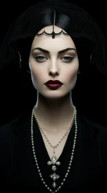 Captivating Portrait of a Female Vampire with Pearls and Eyeshadow