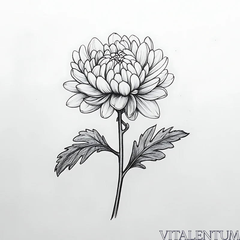 Detailed Monochrome Chrysanthemum Drawing AI Image