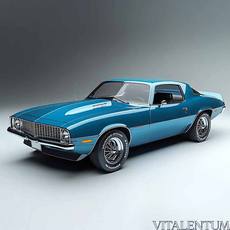 Vintage Blue Muscle Car with Sporty Black Racing Stripes AI Image