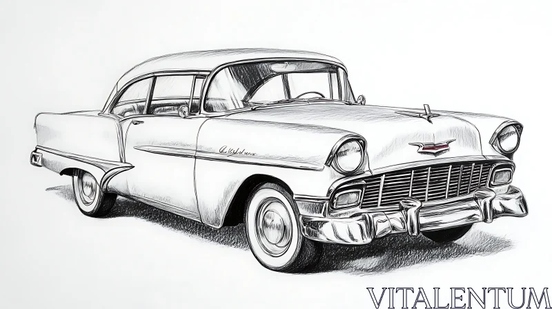 AI ART Vintage 1960s Automobile Drawing