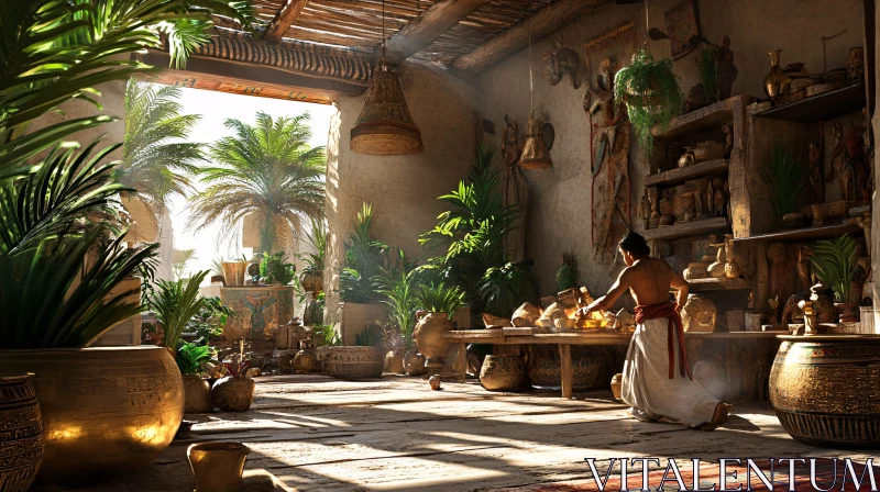 Historical Room with Earthenware and Greenery AI Image