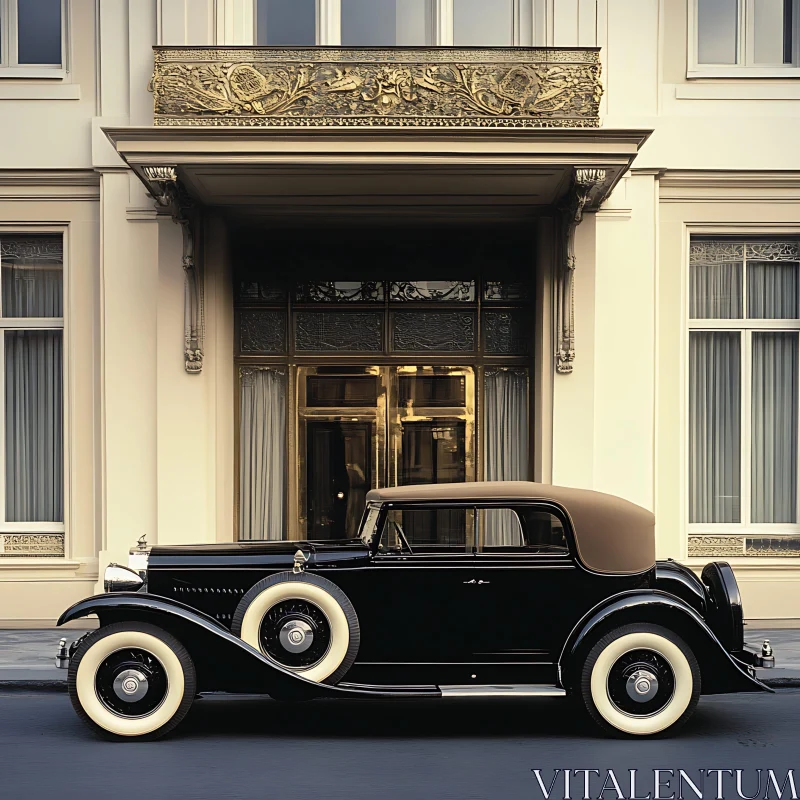 Classic Black Vehicle by a Luxurious Architecture AI Image