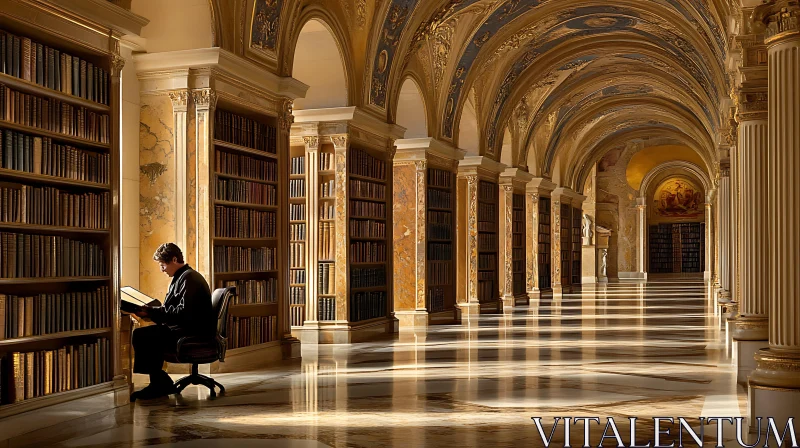 Luxurious Library with Stunning Architectural Details AI Image