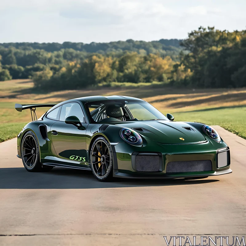 High-Performance Green Sportscar in Outdoor Setting AI Image