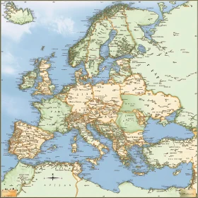 Europe Map Showing Countries and Key Locations