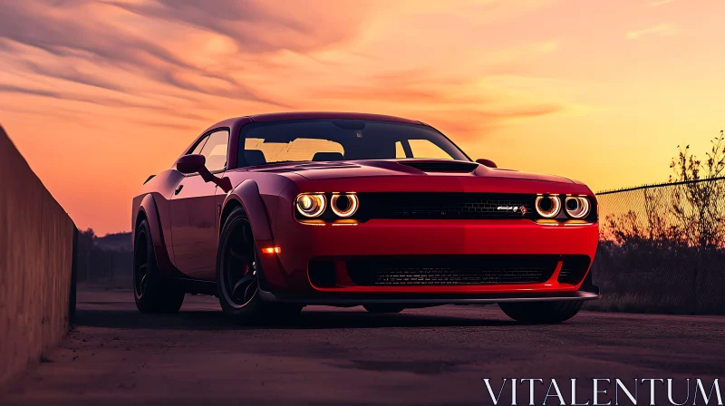 Sleek Red Sportscar at Dusk AI Image