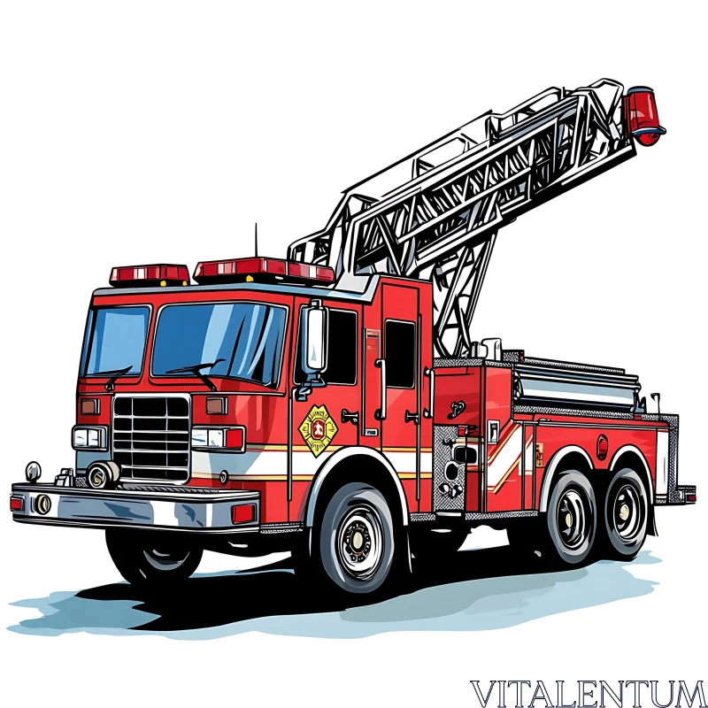 Detailed Red Fire Engine with Extended Ladder AI Image