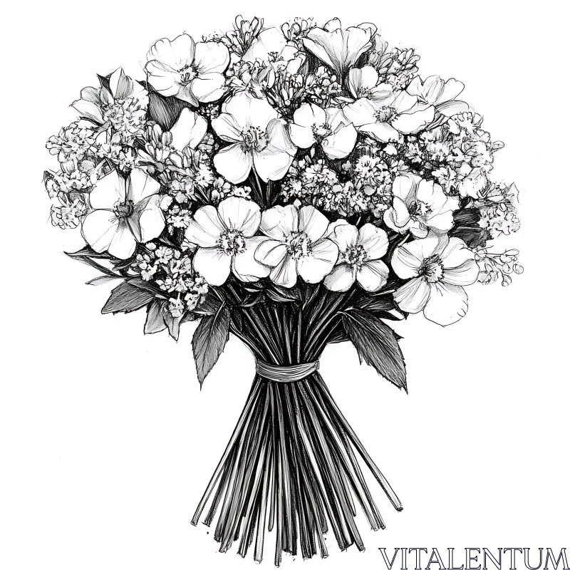 Botanical Sketch of a Floral Bouquet AI Image