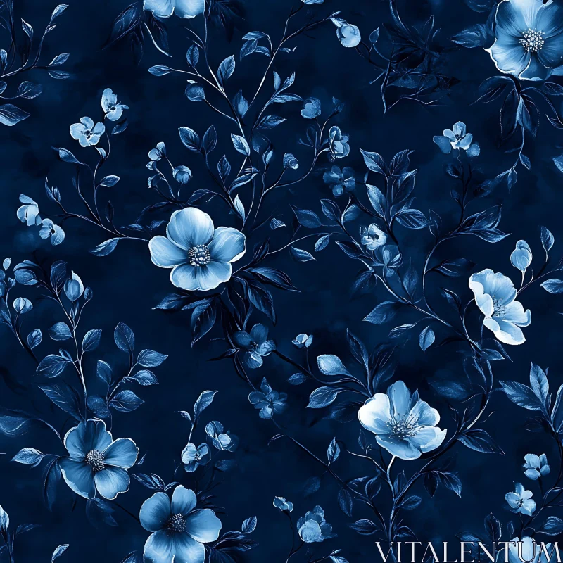 Elegant Blue and White Flower Pattern AI Image