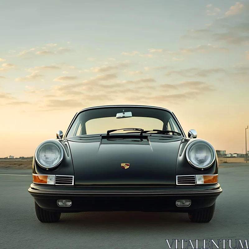 Vintage Black Car Front View at Sunset AI Image