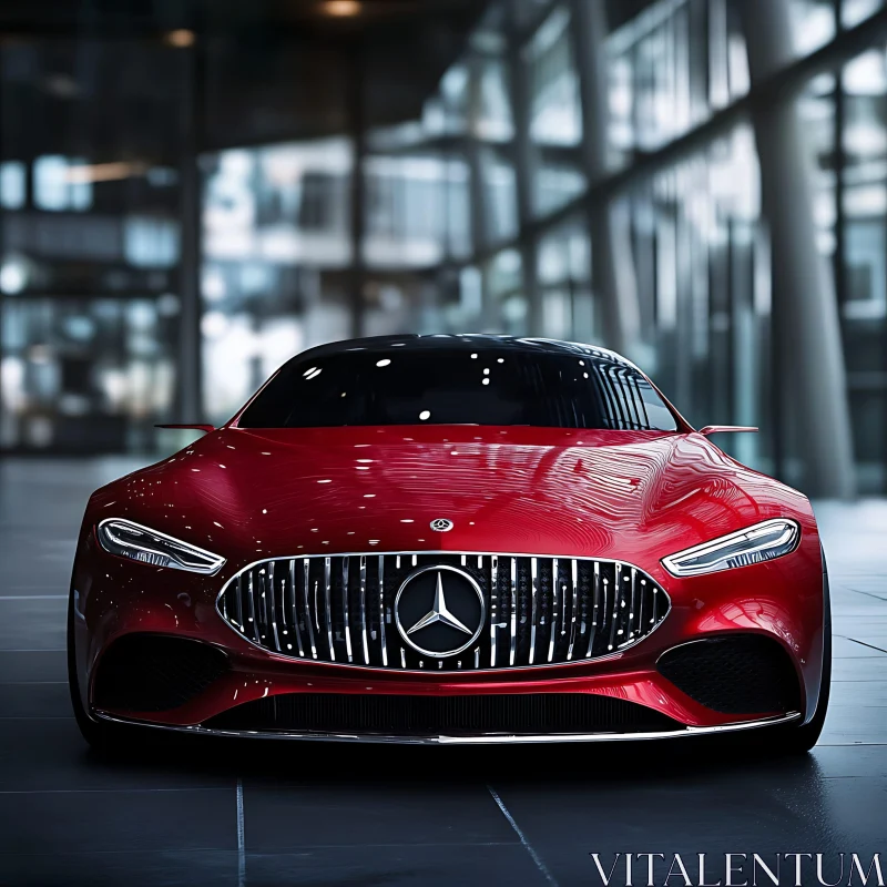 Modern Red Luxury Car in Contemporary Setting AI Image