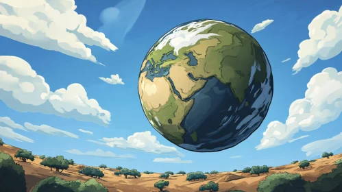 Floating Earth in a Clear Blue Sky