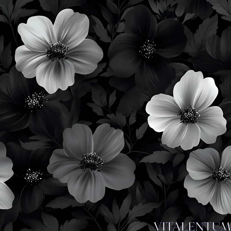 AI ART Black and White Floral Art with Detailed Flowers