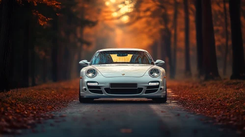 White Car Amidst Autumn Trees