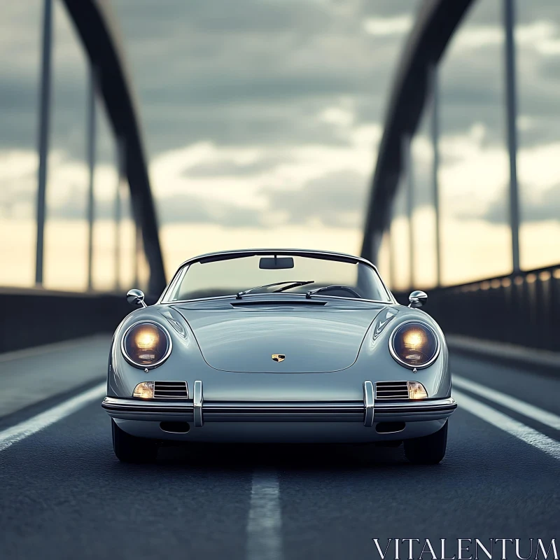 Vintage Car on Empty Bridge During Sunset AI Image