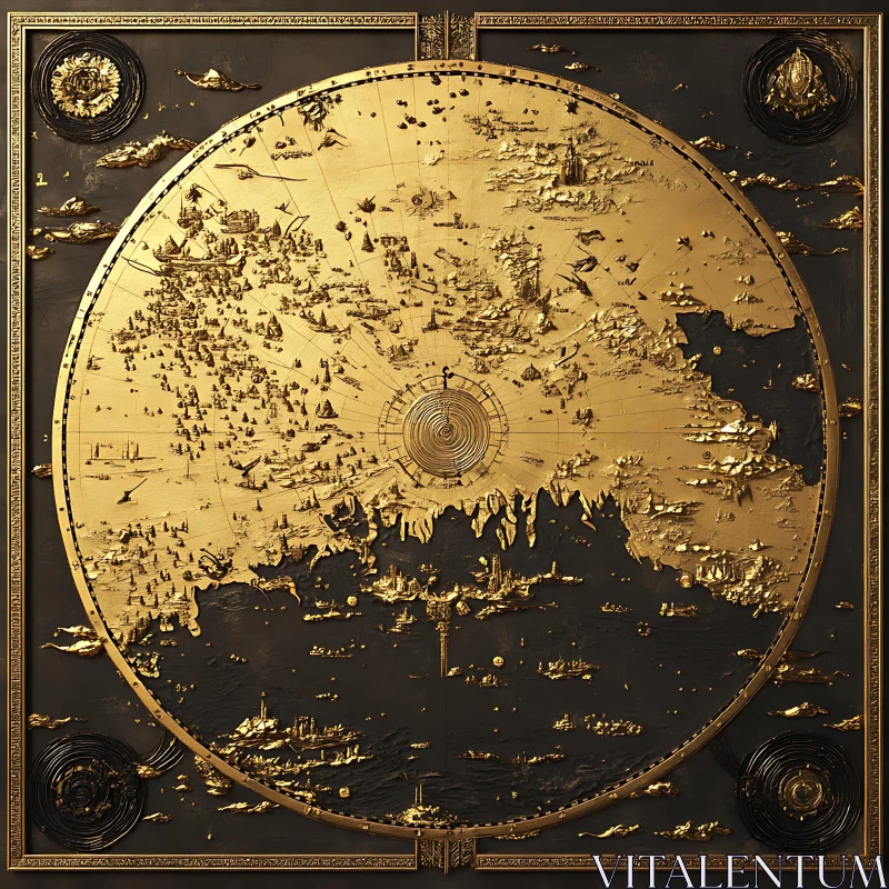 Elaborately Detailed Golden Map Artwork AI Image