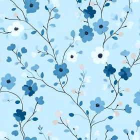 Blue and White Floral Pattern on Light Blue Background