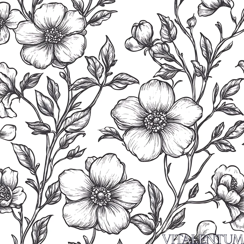 Intricate Floral Pattern in Black and White AI Image