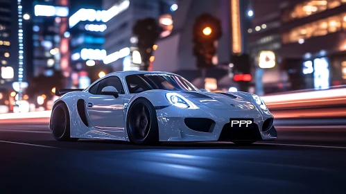 Urban Night Drive with a Stylish Sports Car