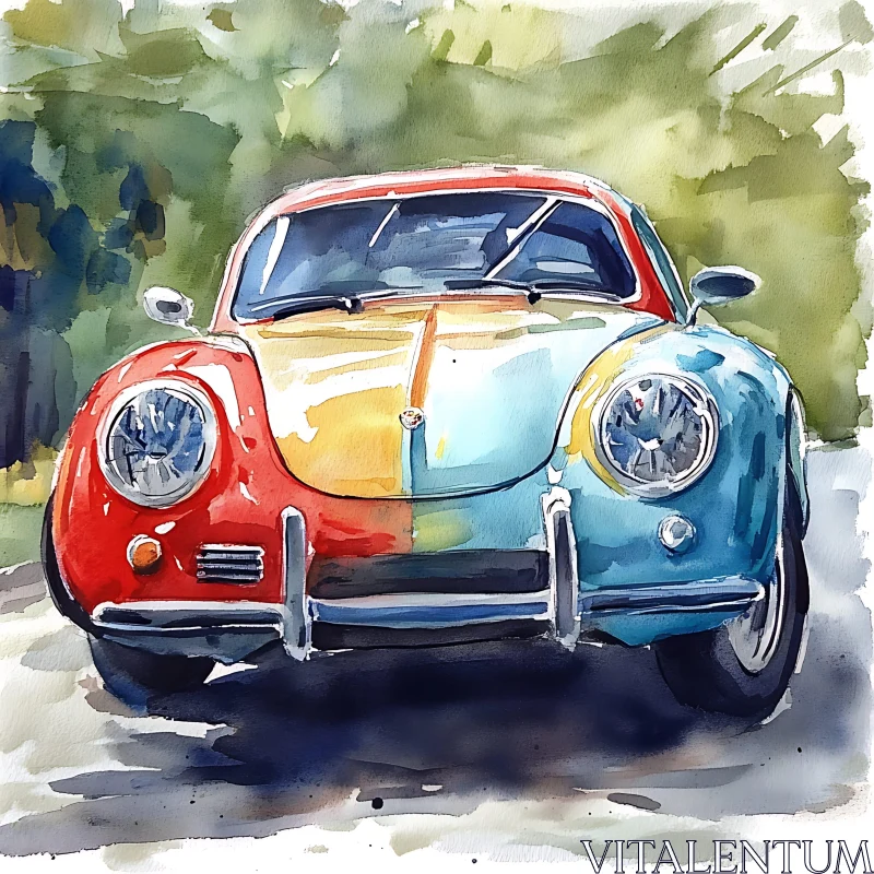 Artistic Watercolor Vintage Car AI Image