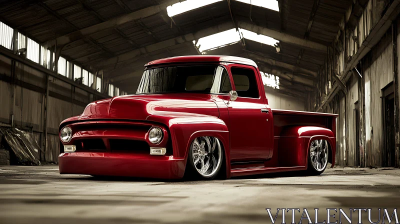 Shiny Red Vintage Truck with Chrome Accents AI Image