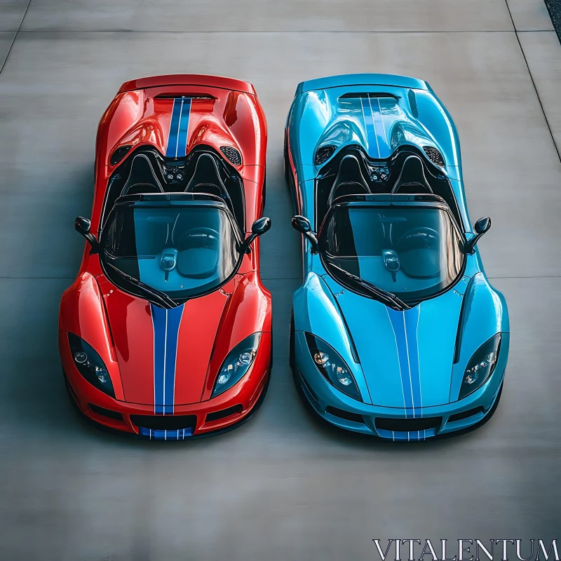 Sports Cars with Racing Stripes - Aerial View AI Image