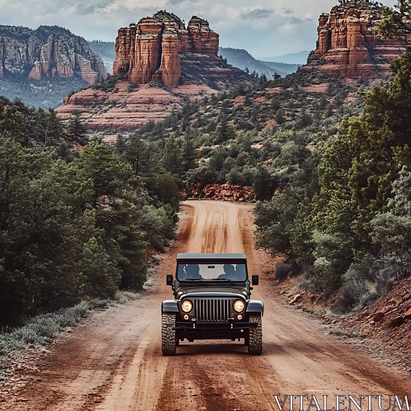 Scenic Canyon Journey with Rugged Black Jeep AI Image