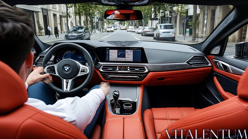 Luxury Car's Red Upholstered Interior AI Image