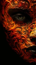 Fiery Woman's Face in Dark Fantasy Style - Photorealistic Details