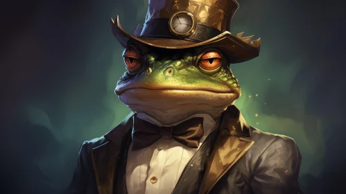 Steampunk Frog in Formal Attire: A Fantasy Artwork