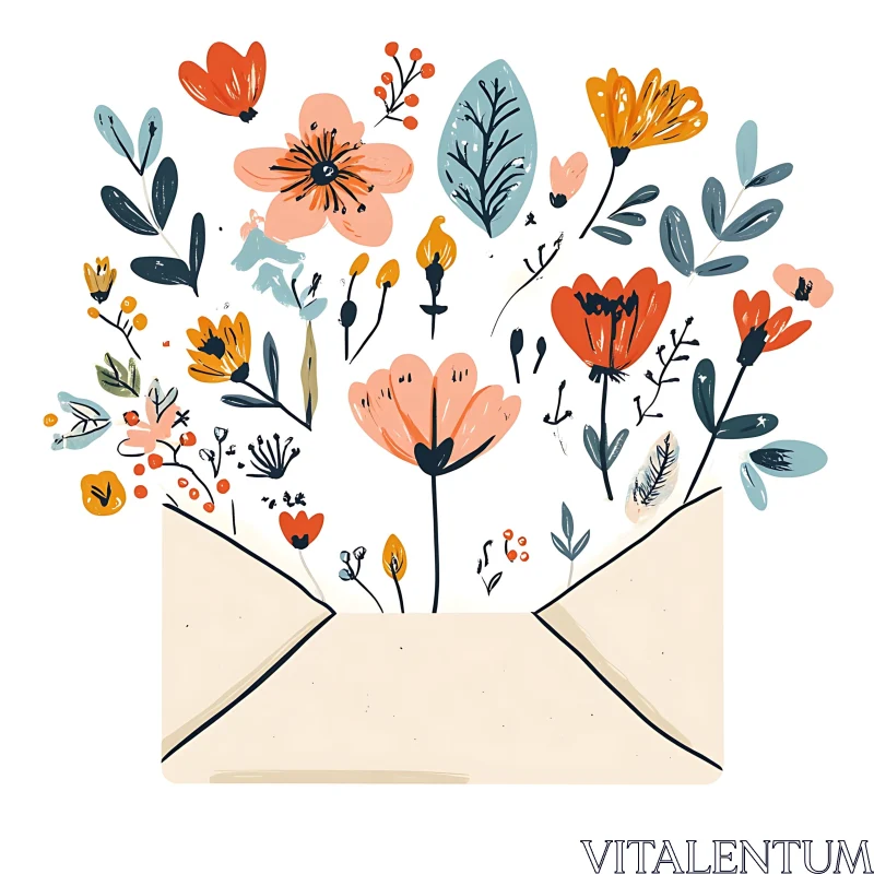 AI ART Flowers Blooming from an Envelope - Creative Artwork