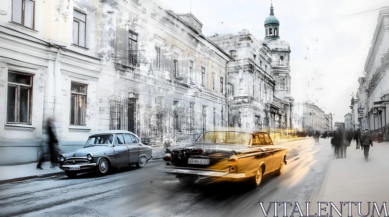 Classic Cars in a Nostalgic City Street Scene AI Image